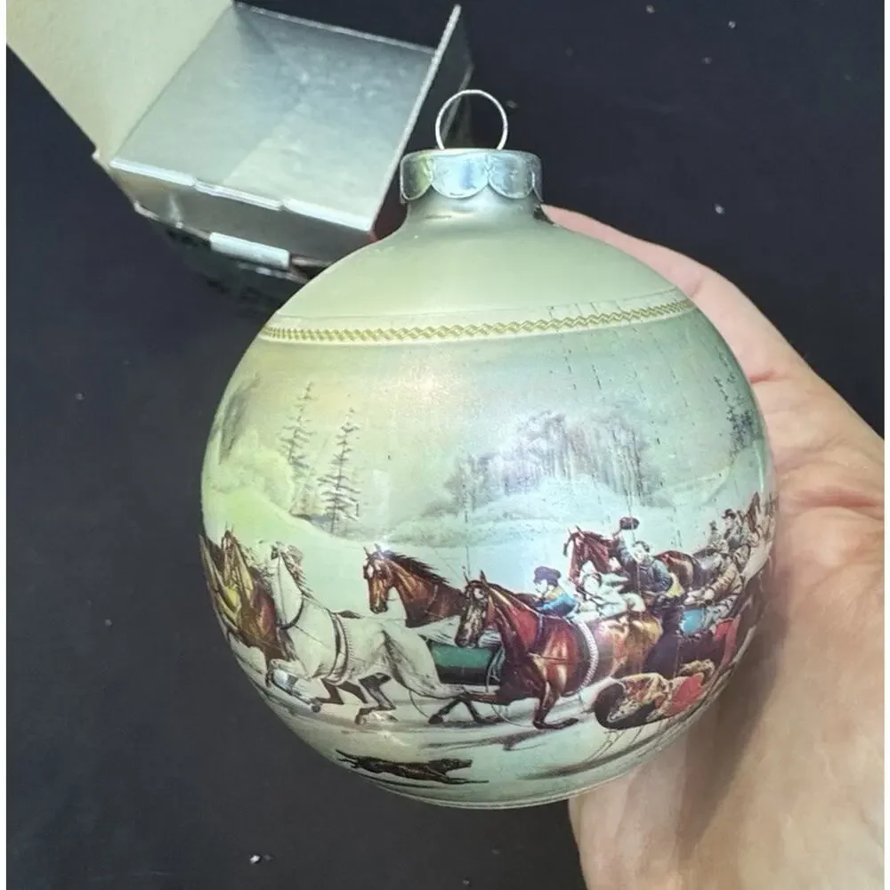 Vintage VURRIER & IVES Collection CORNING GLASS WORKS Christmas Ornament MIB S1T